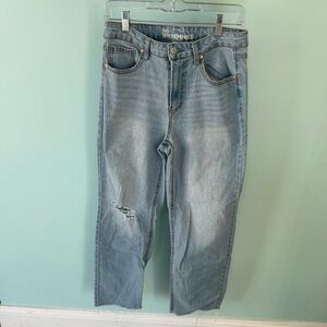 No Boundaries Sky Blue Distressed Straight Leg Denim Jeans Size 8